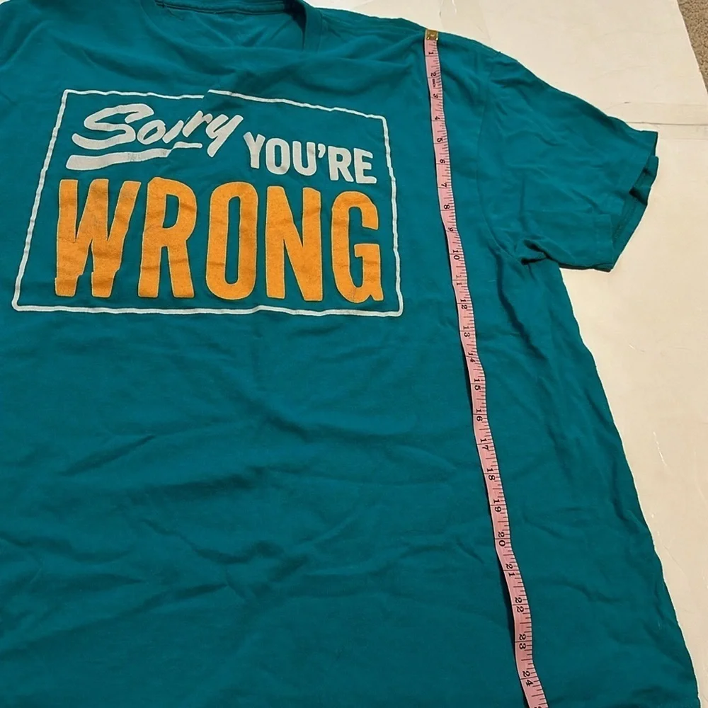 Sorry You’re Wrong Funny Graphic T Shirt Teal Blue Mustard Yellow Men XL - Picture 2 of 3